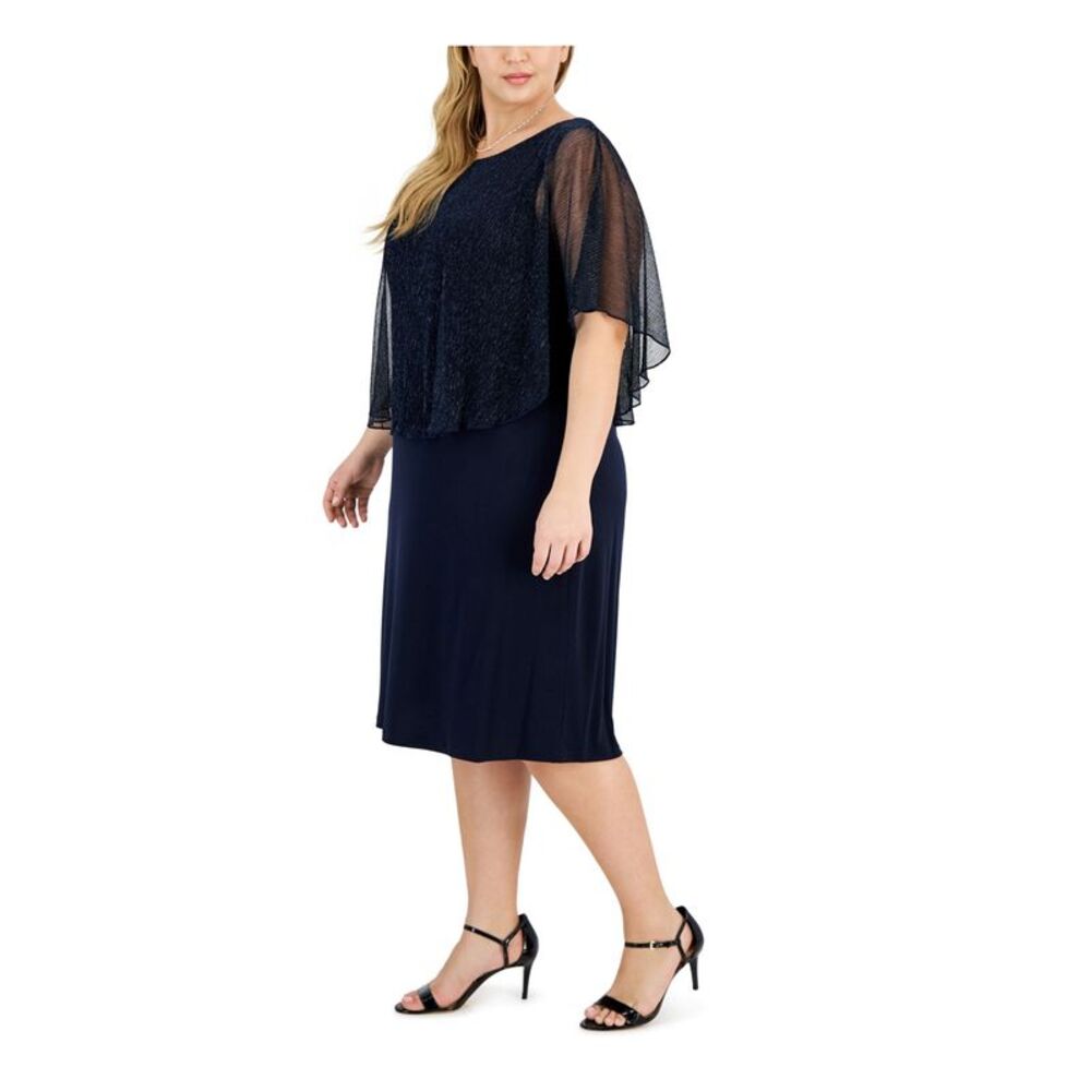 CONNECTED APPAREL Womens Navy Unlined Mesh Overlay Pullover Dress Plus 22W - Picture 3 of 4